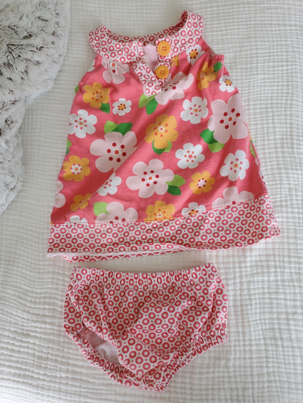 Carter's Pink Floral Dress with Yellow Flower Accents & Matching Bloomers